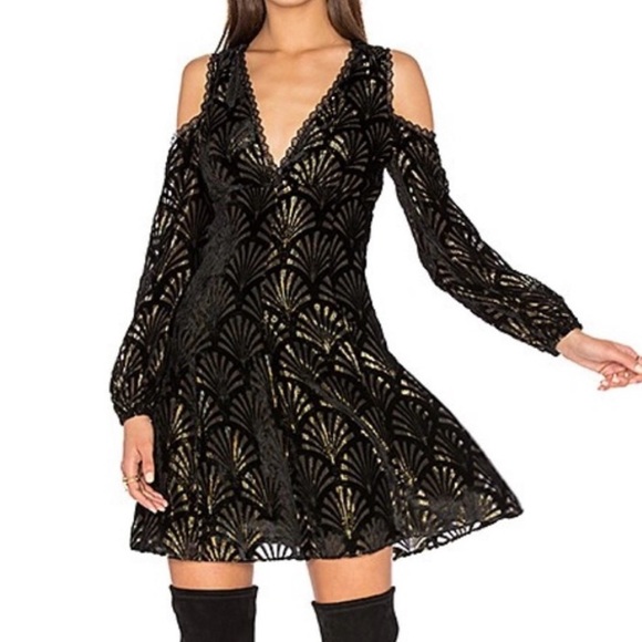 Alice + Olivia Arla Cold Shoulder Velvet Cutout Dress - Picture 1 of 12
